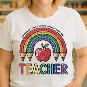 Teacher Rainbow Clipart PNG: Apple & Pencil Sublimation (Digital Download