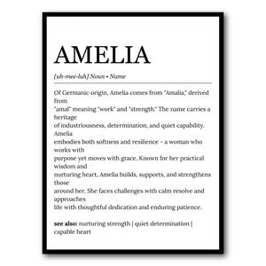 Amelia Name Meaning Art Digital Print | Name Origin | Personalized Poster | Instant Download