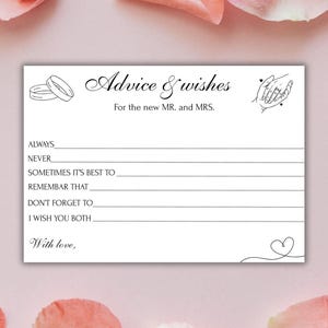 Wedding wishes | Wedding wishes for couple | Advice and Wishes for the bride and groom | Wedding Advice Cards | Bridal shower card