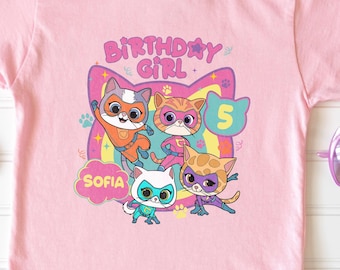 Camiseta de cumpleaños de SuperKitties para niña, camiseta personalizada de SuperCat para niños, camisetas familiares de Disney a juego, sudadera personalizada con temática de fiesta de gatitos