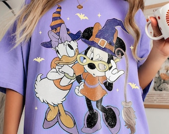Comfort Colors Vintage Minnie and Daisy Halloween Shirt, 2026 Disney Halloween Best Friend Tee Girls Just Wanna Have Fun Halloween T-Shirt