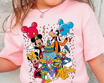 Camiseta personalizada de Mickey y sus amigos para fiesta de cumpleaños de Disney, camiseta de cumpleaños de Mickey, viaje a Disneyland, Magic Kingdom, personalizada para niños pequeños