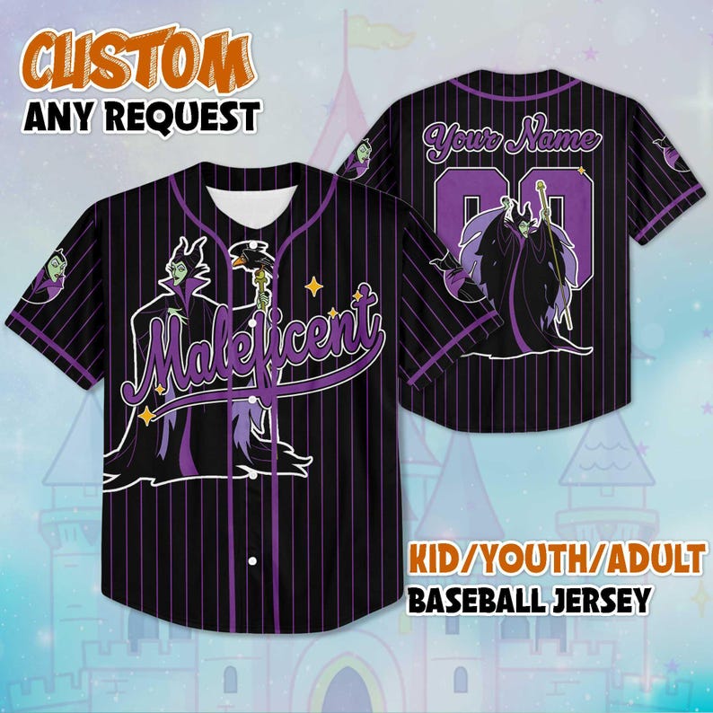 Personalized Maleficent Baseball Jersey, Disney Villains Jersey, Baseball Team Outfit, Sleeping Beauty Villain Shirt, Gift For Fans image 5