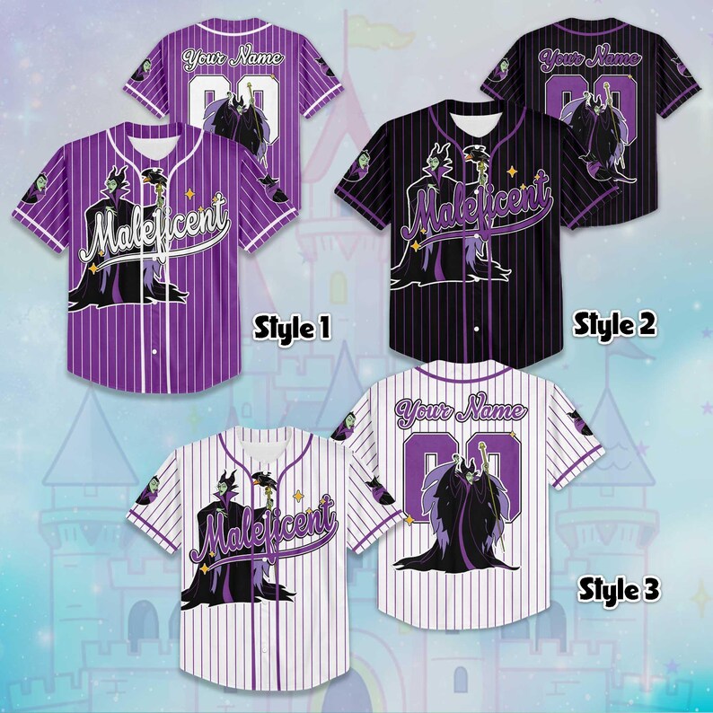 Personalized Maleficent Baseball Jersey, Disney Villains Jersey, Baseball Team Outfit, Sleeping Beauty Villain Shirt, Gift For Fans image 2