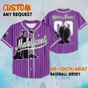 Personalized Maleficent Baseball Jersey, Disney Villains Jersey, Baseball Team Outfit, Sleeping Beauty Villain Shirt, Gift For Fans image 4