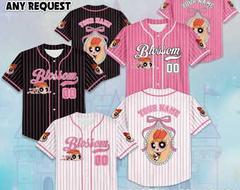 Personalized Blossom Baseball Jersey, The Powerpuff Girls Jersey Shirt, Baseball Team Outfit, Birthday Gift