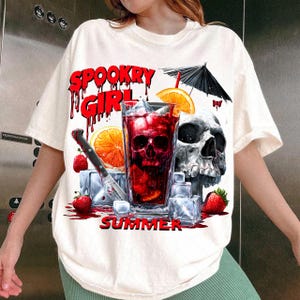 Funny Spooky Summer Halloween Skeleton PNG, Creepy Cocktail Skull Drink, Spooky Girl Summer Aesthetic, Download digital