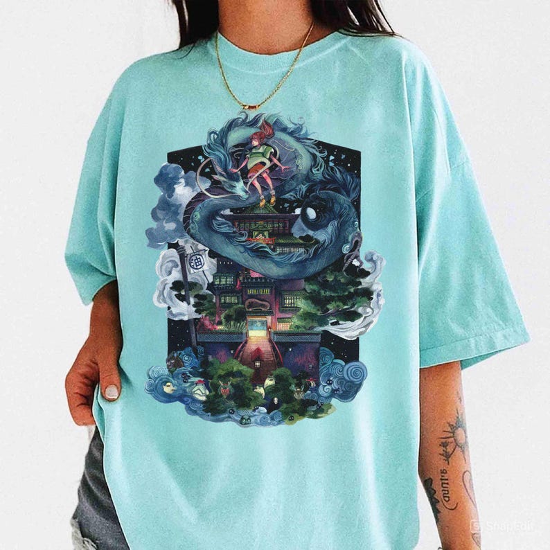 Camiseta, sudadera, sudadera con capucha del castillo de El viaje de Chihiro, camiseta de Studio Ghibli, camiseta de Mi vecino Totoro, camiseta de regalo de Studio Ghibli, película Y2K imagen 3