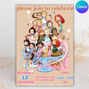 Princess Birthday Invitation, Princess Invitation, Princess Party Invitation, Girl Princesses Theme Invite Digital Editable Instant download