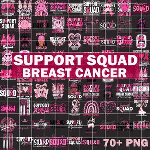 Bundle Support Squad Breast Cancer PNG | Pink Ribbon Clipart | Survivor Shirt Design | Cricut Sublimation Digital Download