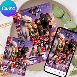 Combo d&#39;invitations pour dresser votre dragon, faire-part d&#39;anniversaire pour dresser votre dragon, MODIFIABLE Invitation pour dresser votre dragon