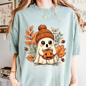 Cute Fall Ghost PNG – Autumn Ghost with Pumpkin Sublimation Design, Cozy Halloween Clipart, Digital Download
