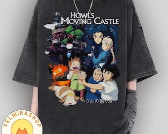 Camiseta vintage de El castillo ambulante de Howl, sudadera, sudadera con capucha, camiseta de Studio Ghibli, camiseta de Sophie, Haku, Calcifer, camiseta de regalo de Studio Ghibli