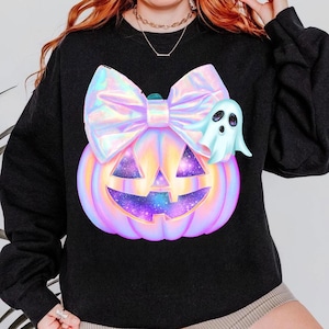 Schillernder Geist-Kürbis PNG, Kokettes Halloween-Design, Schillernder Geist-Kürbis Design, Halloween PNG, Girly Halloween Png, Süßer Geist Png