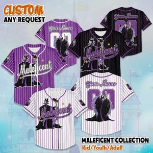 Personalized Maleficent Baseball Jersey, Disney Villains Jersey, Baseball Team Outfit, Sleeping Beauty Villain Shirt, Gift For Fans image 1