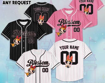 Custom Blossom Baseball Jersey, Personalized The Powerpuff Girls Jersey Shirt, Baseball Team Outfit, Birthday Gift
