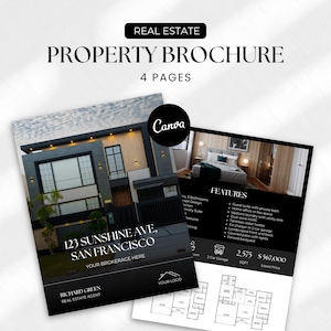 Brochuresjabloon luxe onroerend goed, vastgoedflyer van 4 pagina's, bewerkbaar op canvas (digitale download)
