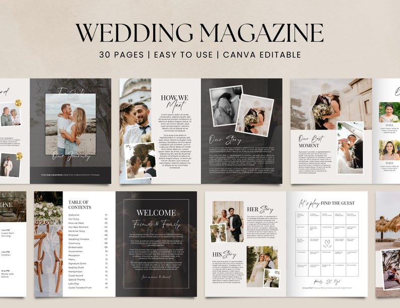 Wedding Magazine Template | Editable Wedding Program | Wedding Booklet ...