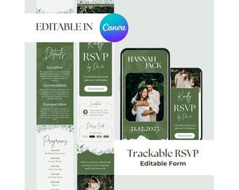 Customizable Digital Wedding Website Template: RSVP, Countdown (Canva Editable)