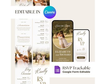 Elegante invitación de boda digital / Sitio web de boda personalizado con RSVP, cuenta regresiva, mapa y diseño moderno de Canva