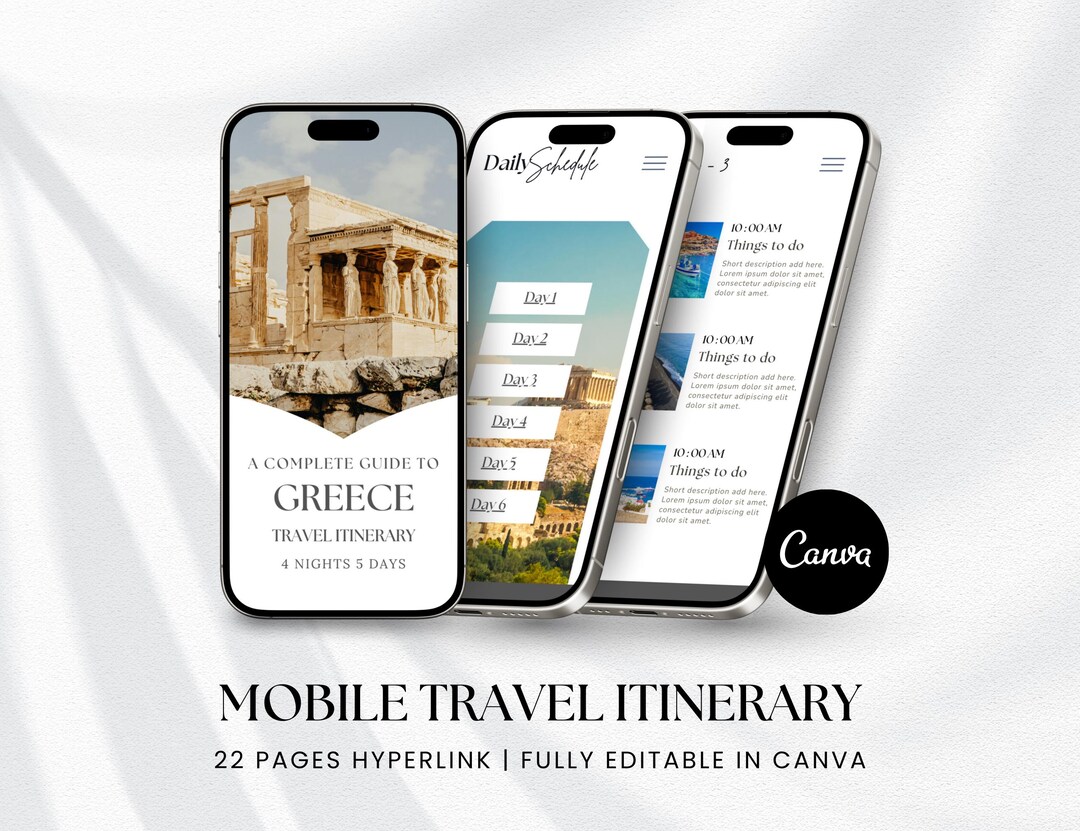 Mobile Travel Itinerary Template: Editable Canva Planner (PDF Download ...