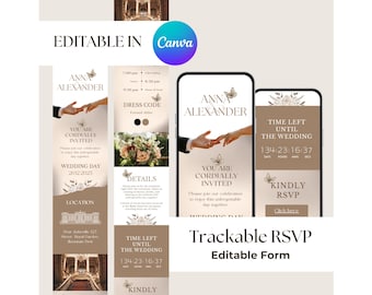 Digital Wedding Invitation Website Template: Editable RSVP, Countdown (Canva)