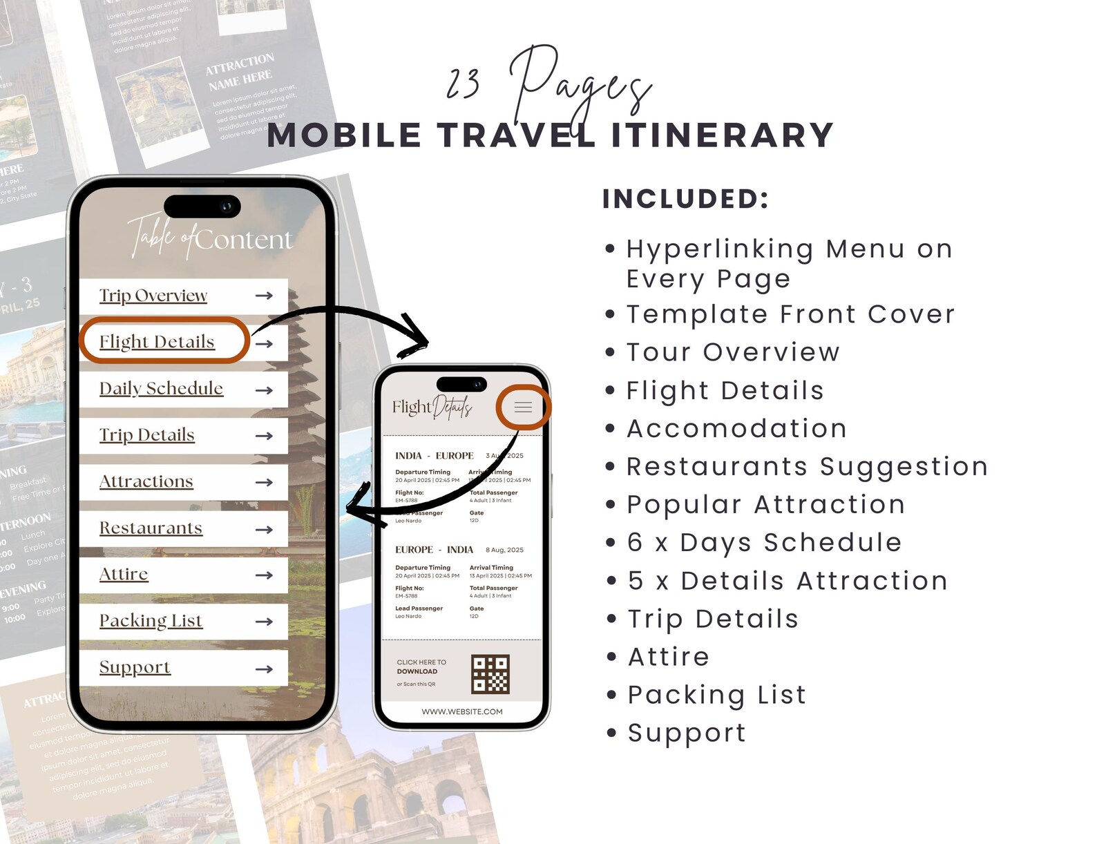 Mobile Travel Itinerary Template: Editable Canva Planner (PDF Download ...