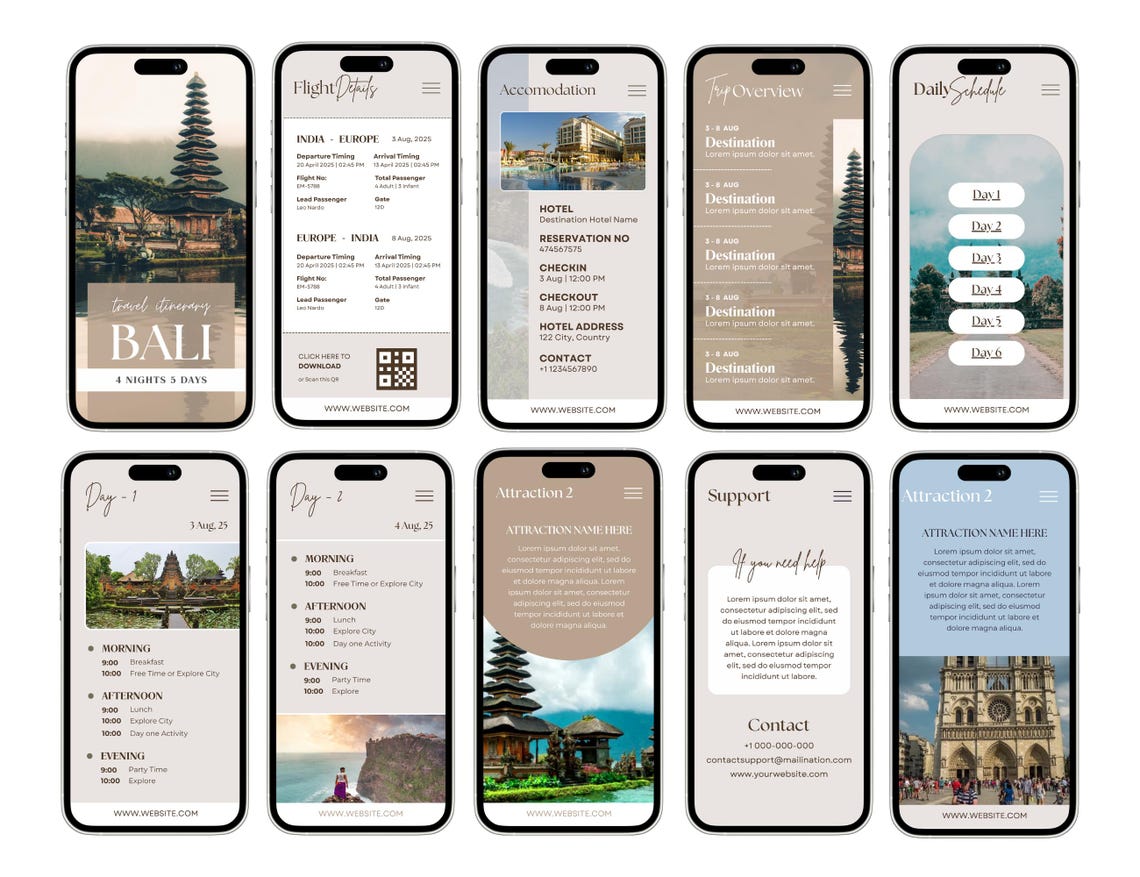 Mobile Travel Itinerary Template: Editable Canva Planner (PDF Download ...