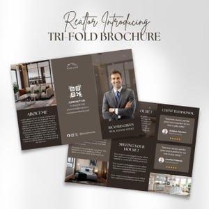 Realtor Introducing Tri-Fold Brochure Template, Realestate Agent Flyer, RealEstate Marketing, Canva Editable (Digital Download)