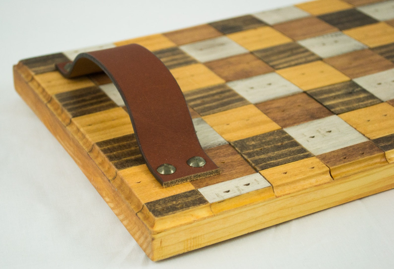 Checker Pattern Wooden Serving Tray Rustic Kitchen and Dining Etsy