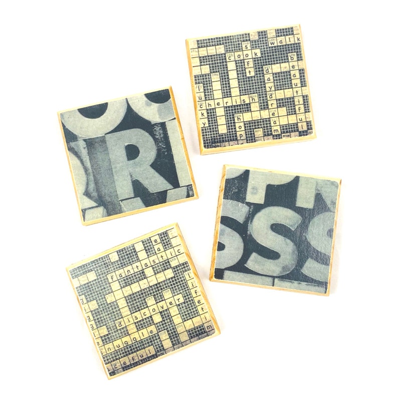 Crossword Puzzle Coasters Wooden Drink Holders Vintage Puzzle Etsy