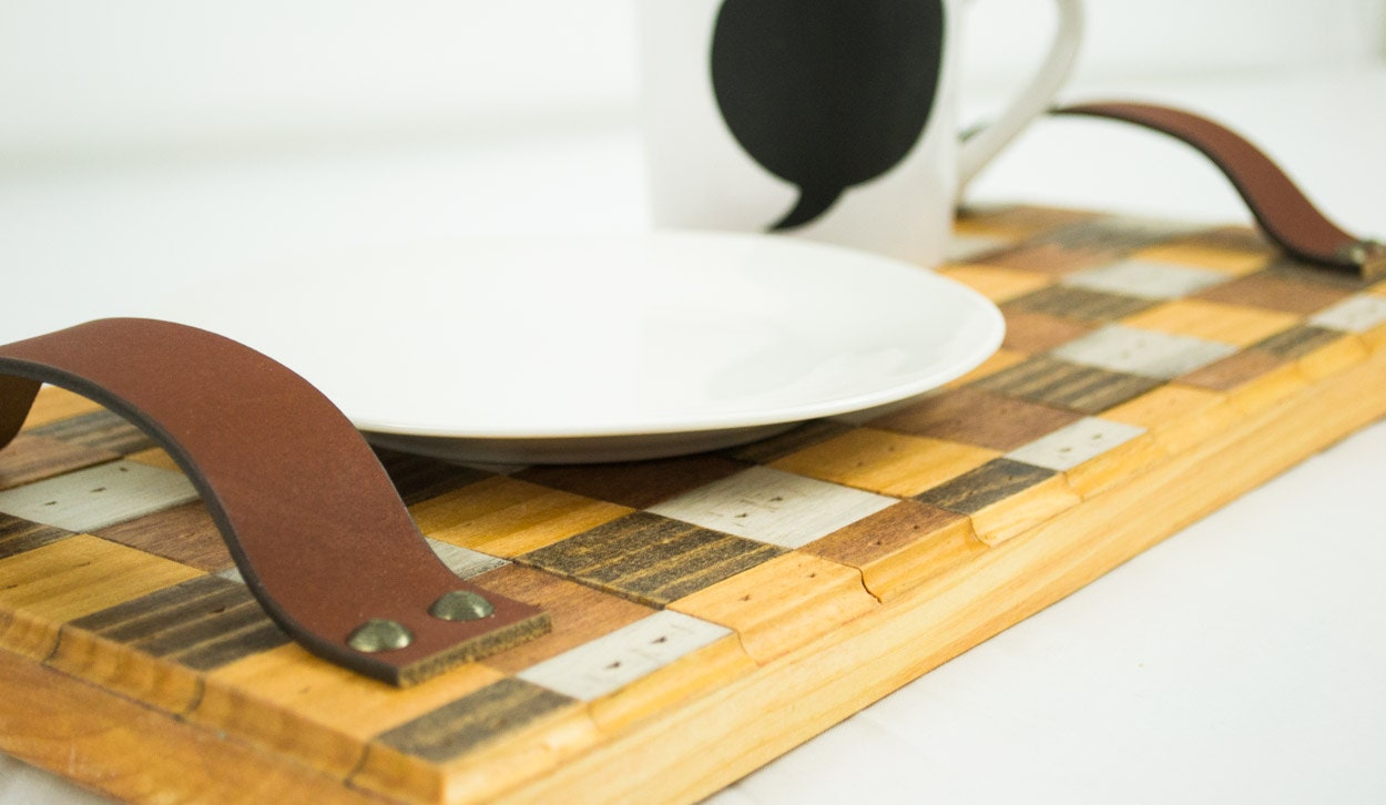 Checker Pattern Wooden Serving Tray Rustic Kitchen and Dining Etsy