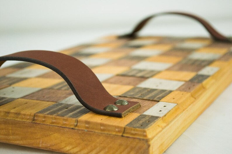 Checker Pattern Wooden Serving Tray Rustic Kitchen and Dining Etsy