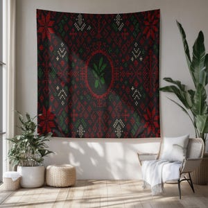 Palestine Embroidery Tapestry, Traditional Tatreez Cross Stitch Wall Hanging, Palestinian Heritage Pattern Boho Ethnic Home Decor, gifts