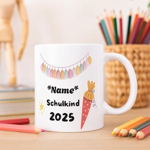 Schoolchild 2025 mug, personalized school enrollment mug with name, school enrollment gift, school cone, mug for back to school girl boy
