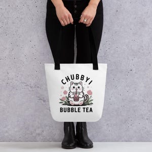 Cute Tote Bag For Women Kawaii Cat Boba Tea Canvas Bag Reusable Grocery Bag Pastel Aesthetic Eco Shopping Bag Gift For Cat Lover