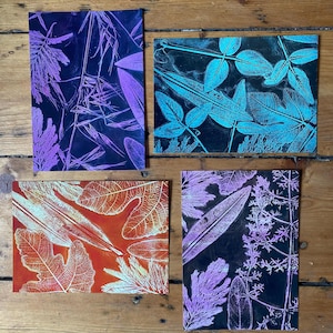 Ensemble de cartes d'art impression gel botanique | Mini oeuvre d'art murale inspirée de la nature, décoration d'intérieur monochrome | Audacieux et dynamique | 13 x 18 cm Jeu de 4 cartes