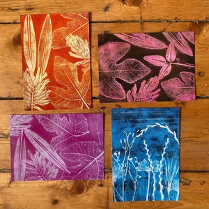 Ensemble de cartes d'art impression gel botanique | Mini oeuvre d'art murale inspirée de la nature, décoration d'intérieur monochrome | Audacieux et dynamique | 5 x 7 pouces Jeu de 4 cartes