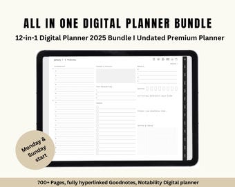 12-in-1 Digital Planner Bundle | GoodNotes iPad Planner 2025 | Undated Planner I Hyperlinked Daily, Weekly, Monthly | Monday + Sunday Start