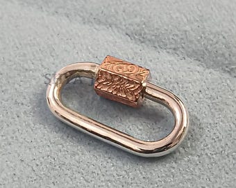 Engraved Sterling Silver Carabiner Lock: Designer Jewelry Clasp (20mm)