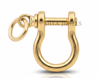 14K Gold Plated Screw Shackle Lock Handmade Plain 925 Silver Necklace Link Lock Jewelry