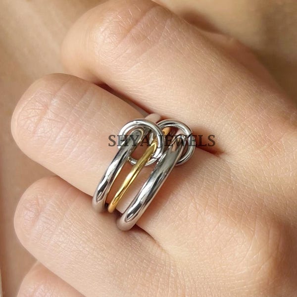 Sterling Silver Multi-Link Band Ring: 3-Set Connector Jewelry multi connector ring jewelry