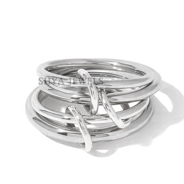925 Silver Gold Plated 4 Set Connector ring Multi-Band Ring Jewelry multi connector ring jewelry