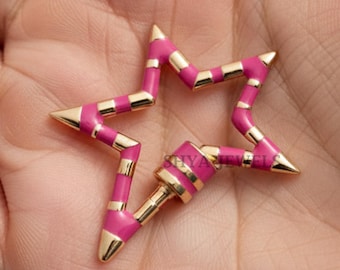 Gold Plated Sterling Silver Pink Enamel Star Carabiner Lock