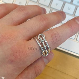 Sterling Silver Multi-Link 3 Set Ring Stackable Interlocking Band Ring multi connector 3 set ring jewelry