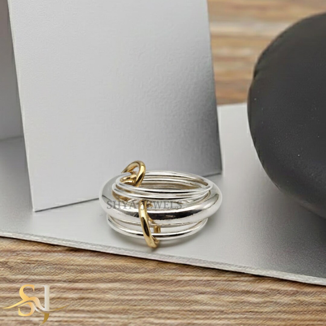Stcakable Inerlockign Rings Stackable Interlocking Bands - Sterling Silver Multi-link Ring 4 Set ...