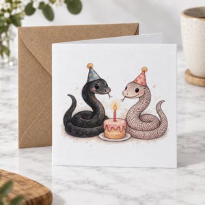 Snake Pair Birthday Card, Watercolour Reptile Art