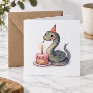 Snake Birthday Card, Watercolour Animal Art