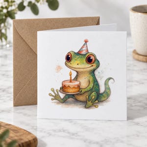 Gecko Birthday Card, Watercolour Animal Art