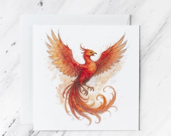 Biglietto di auguri con la fenice / Illustrazione ad acquerello / Simbolo di rinascita